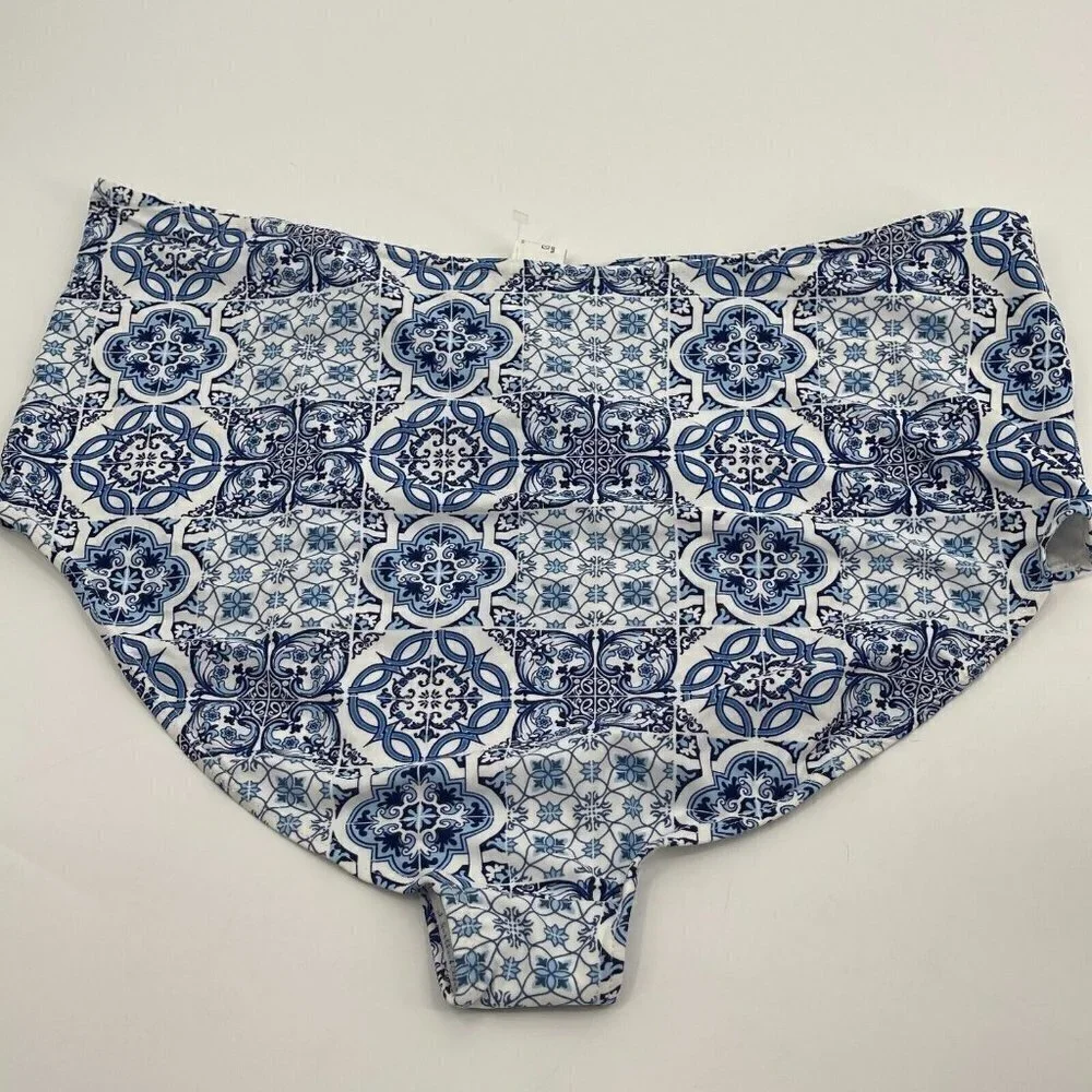 Boohoo Bikini Bottom 18 Womens Blue Plus Riley Casual Beach White Preppy Stretch